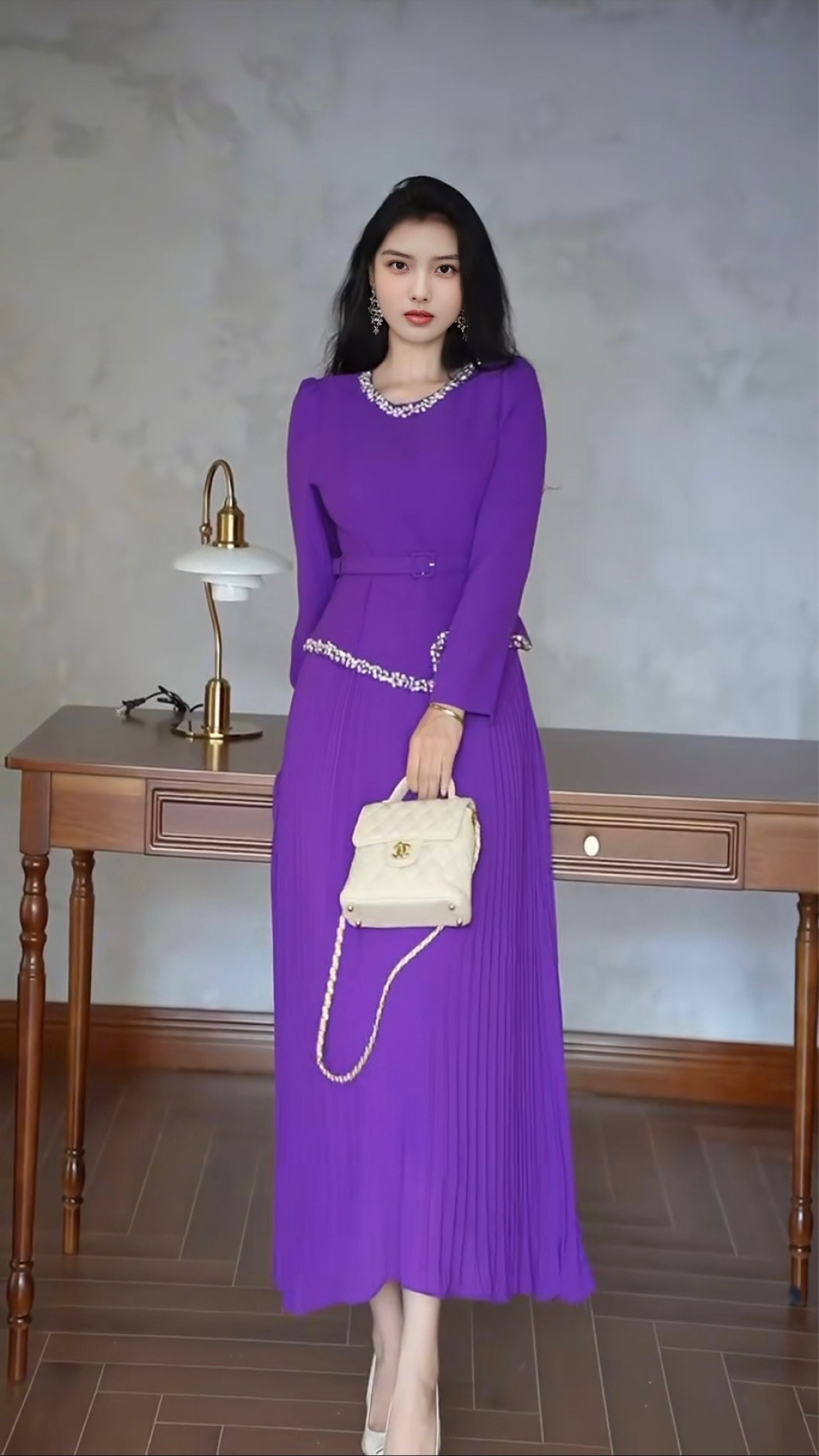Elegant Beaded Pleated Dress - Vintage Style Long Sleeve Party Gown 1 cmp i1758281624629 563 0 0