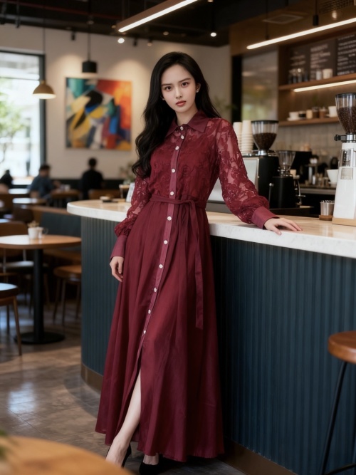 Elegant Lace Floral Button-Down Maxi Dress with Belt - Perfect for Any Season 1 Elegant Lace Floral Button-Down Maxi Dress with Belt - Perfect for Any Season