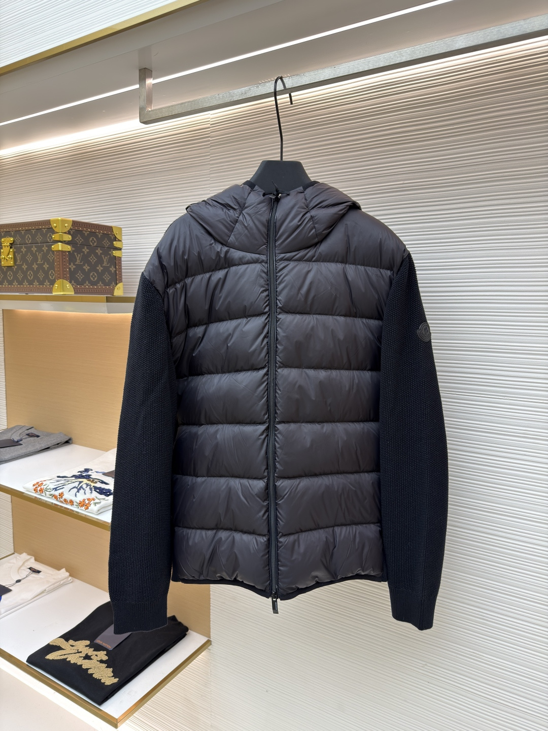 Moncler Knitted Panel Down Jacket Lightweight Puffer Coat