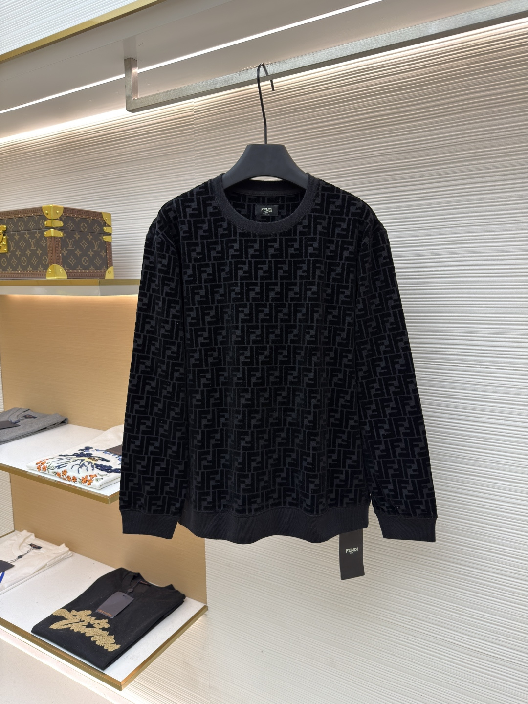 Fendi Black Cotton Sweatshirt with FF Velvet Monogram - Stylish and Comfortable