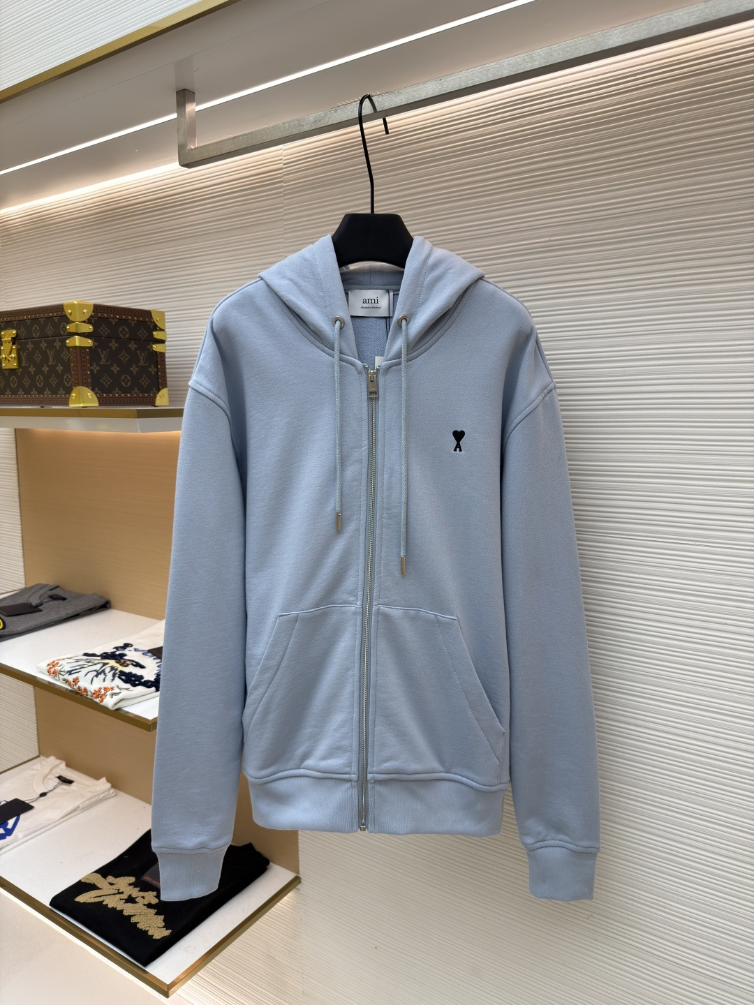Ami Paris Heart Logo Embroidered Zip-Up Hoodie,Soft Cotton Fabric,Unisex