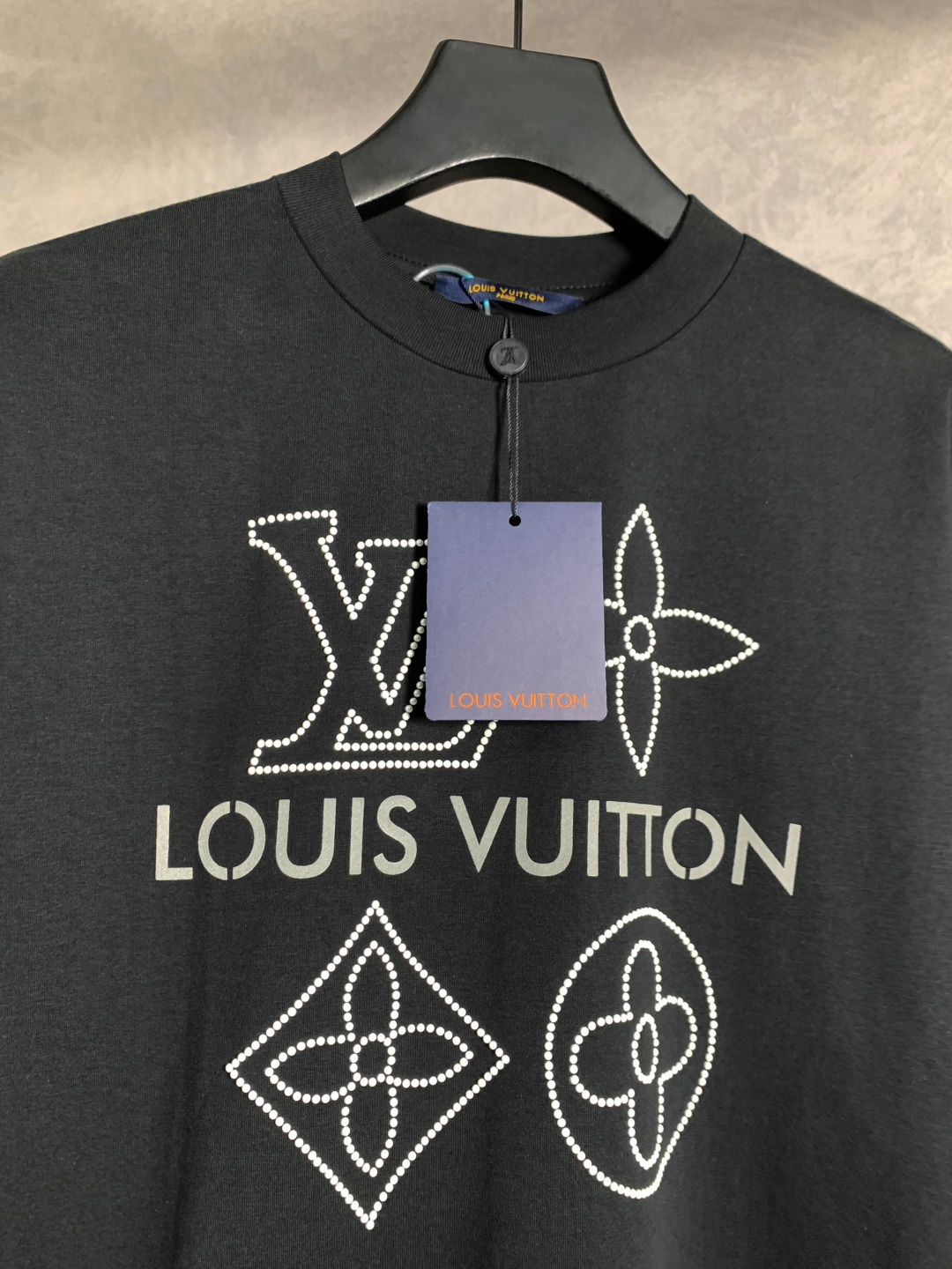 LOUIS VUITTON/路易威登 反光字母烫钻印花圆领短袖T恤