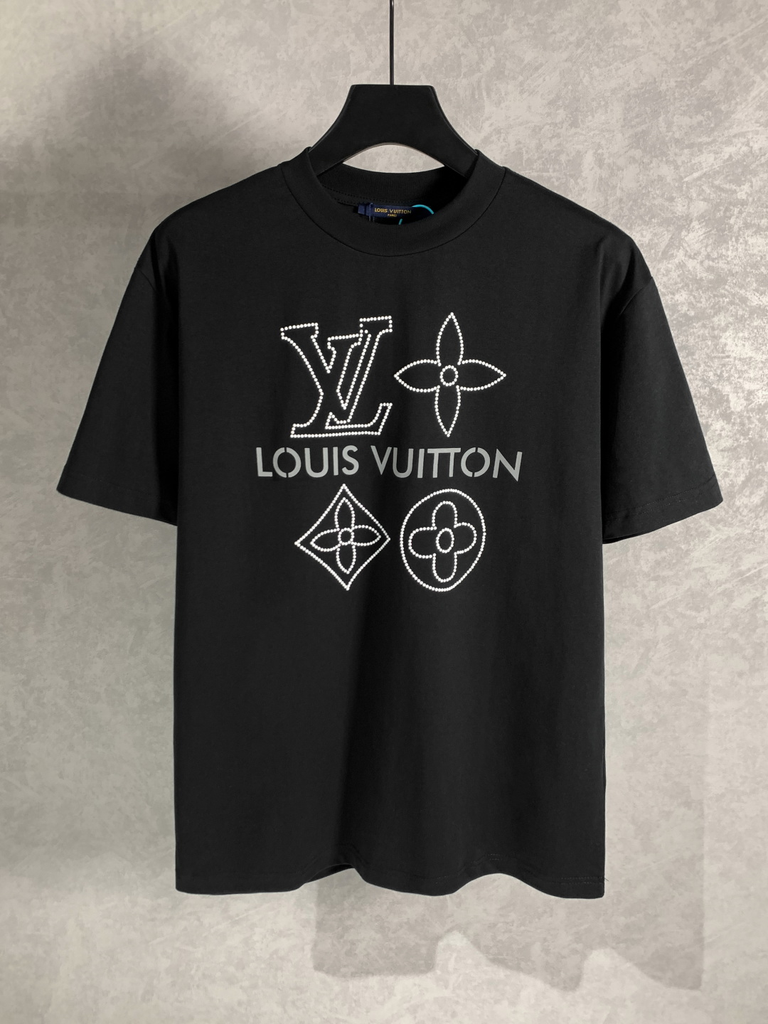 LOUIS VUITTON/路易威登 反光字母烫钻印花圆领短袖T恤