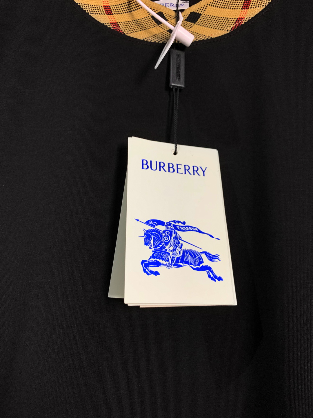 Burberry/巴宝莉 领口格纹圆领短袖T恤