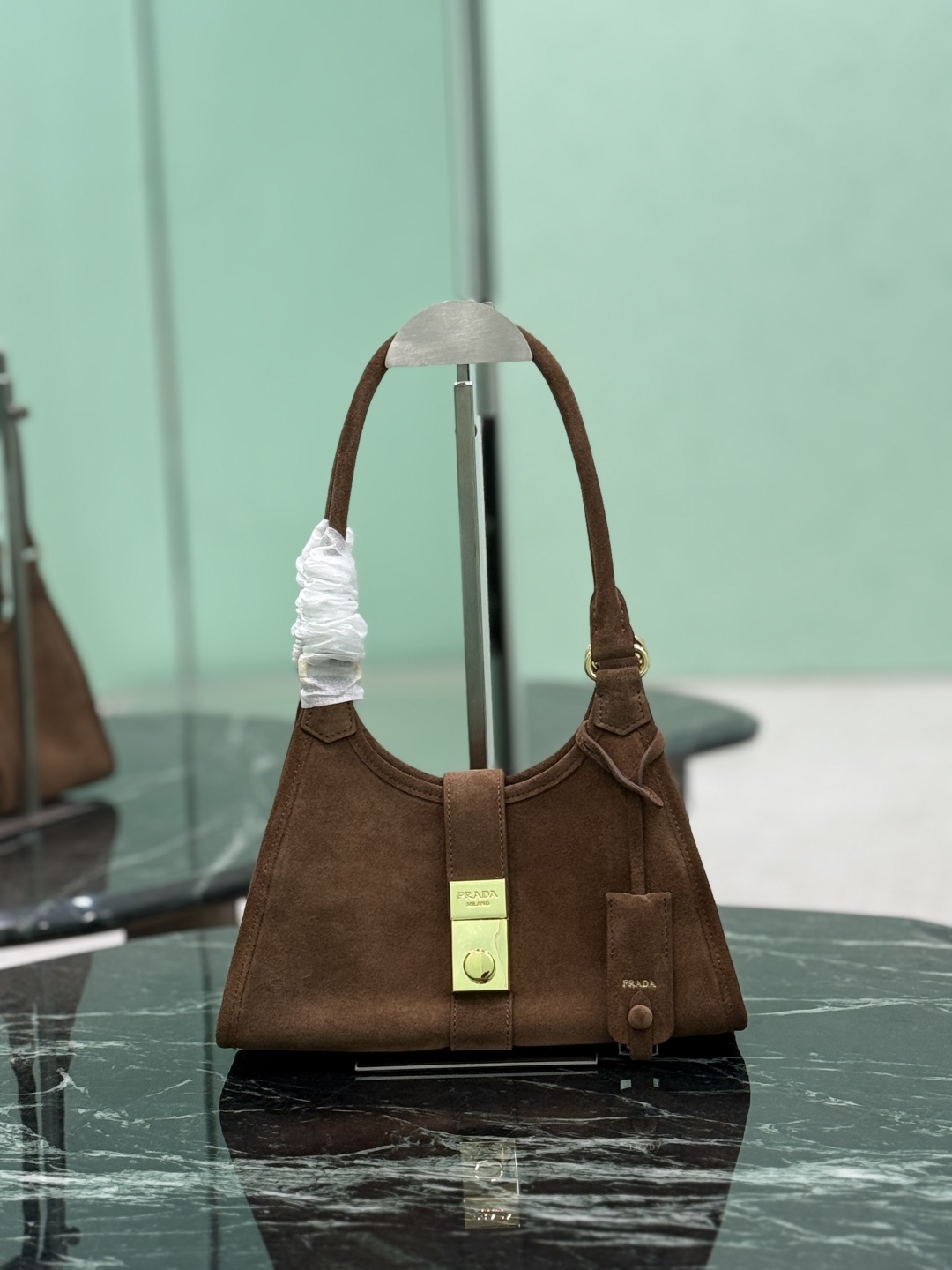 Prada Suede Mini Shoulder Bag with Buckle Closure - Stylish & Compact
