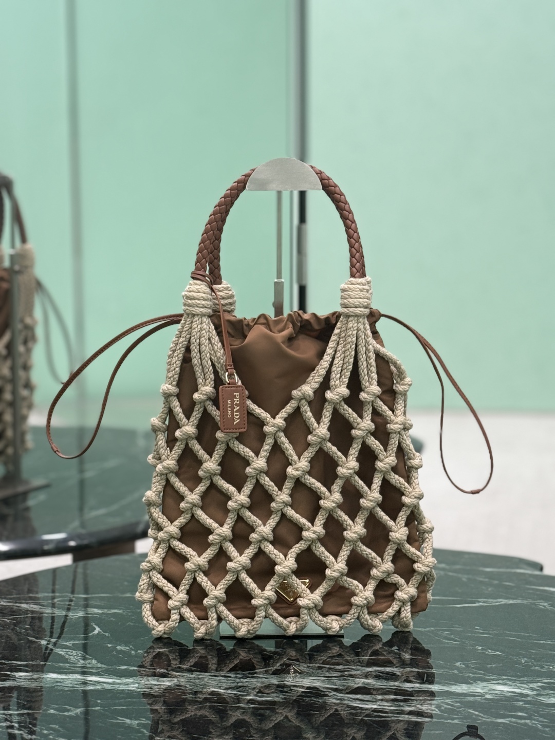 Prada Woven Cotton Lace Handbag Nautical World Inspiration Beige/Brown
