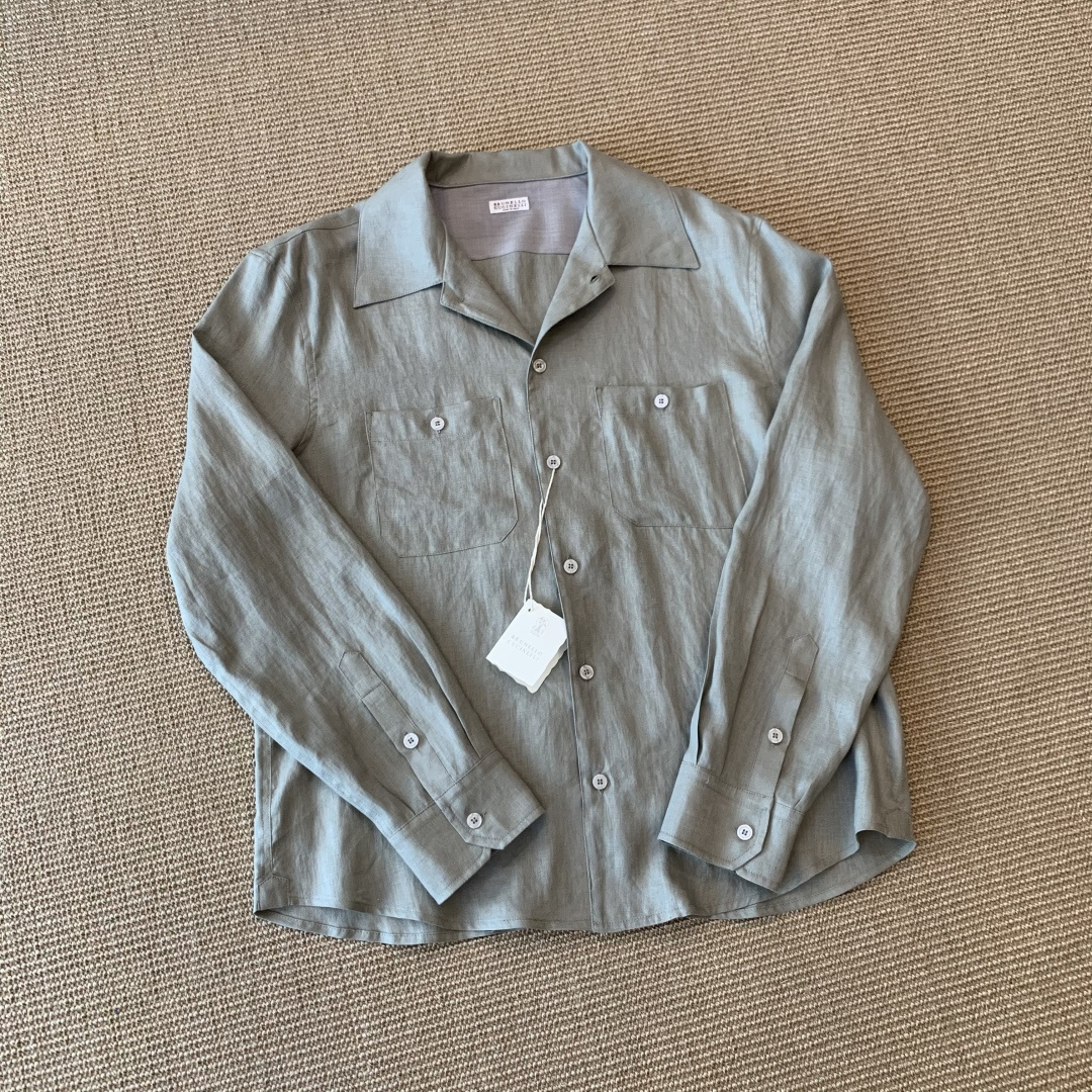 NO:886212,Brunello Cucinelli linen long-sleeved shirt, imported rain dew linen, dyed special high-grade gray green, linen shirt regardless of season, can be worn all year round, summer is not hot, SMLXL size, ready stock, men's clothing, brunello cucinelli,19860909Brunello Cucinelli亚麻长袖衬衣 进口雨露麻 定染特殊高级灰绿色 麻衬衣不分季节 一年四季可穿 夏日不热 SMLXL码 现货,男装,brunello cucinelli,,Women's clothing