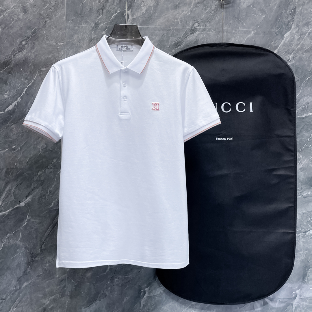 NO:127400,Hermes Xinjiang long velvet cotton fabric soft, comfortable and breathable 2025 summer limited short-sleeved Polo series -,,hermes,T-shirt,alexander wang19860909爱马仕 新疆长绒棉 面料柔软舒适透气 2025 夏季 限量款短袖Polo系列 -,,hermes,T-shirt,alexander wang,Men's clothing