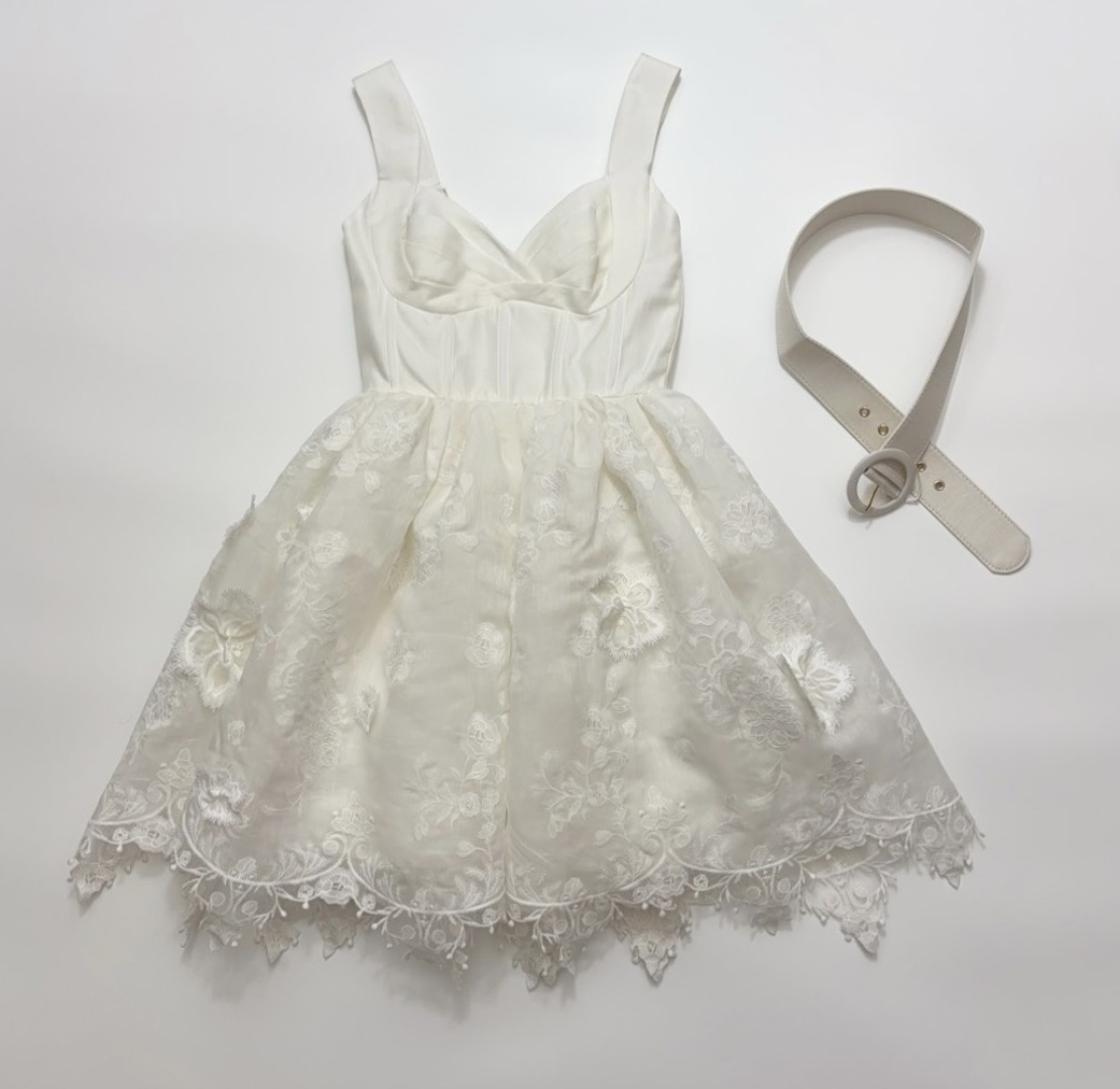 Zim Embroidered Bandeau Waisted Wide-Strap Ruffled Dress