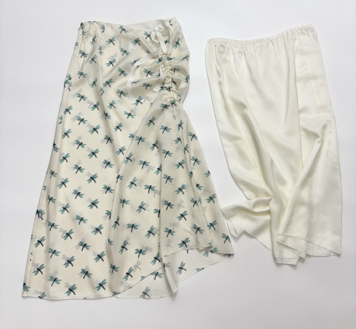 MS Bamboo Dragonfly Print Drawstring High-Waist Skirt