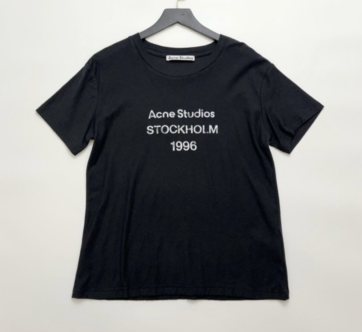 Acne Studios Cotton Linen Blend Cropped Short Sleeve T-Shirt with Distressed Detail