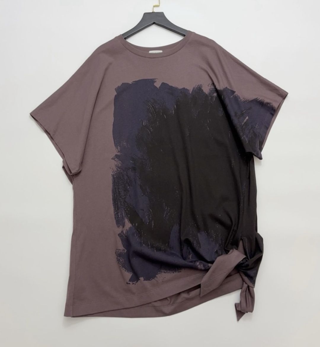 Dries Van Noten Asymmetric Dip-Dye Graffiti Loose Casual Mid-Length T-Shirt