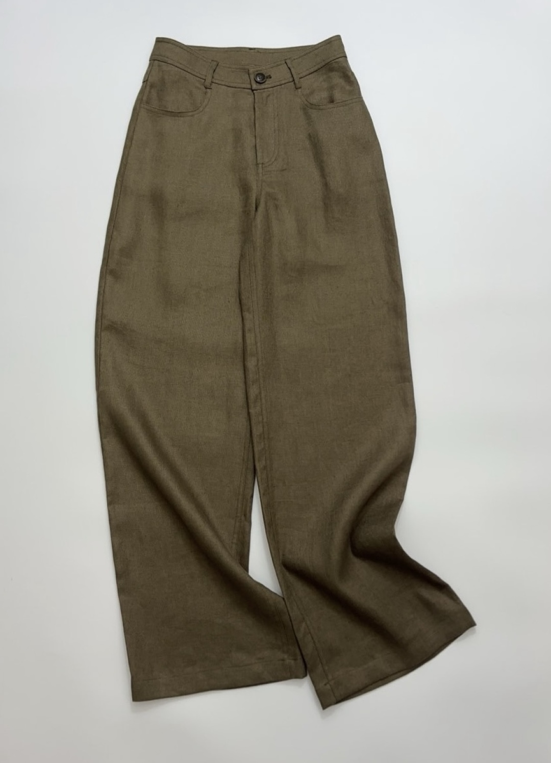 Retro mustard green comfortable linen casual loose slimming straight-leg pants casual pants (0.44kg) - View 2