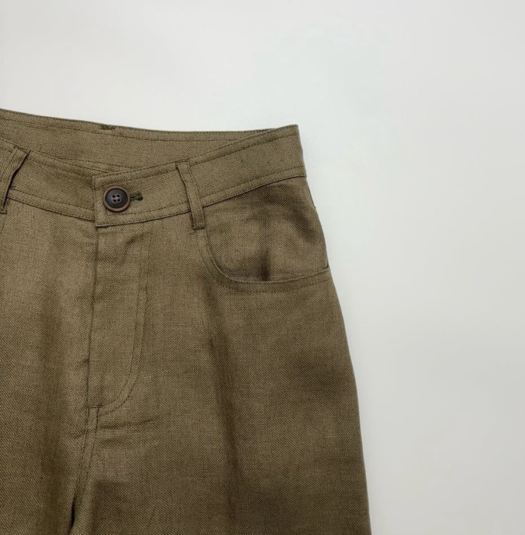 Retro mustard green comfortable linen casual loose slimming straight-leg pants casual pants (0.44kg) - View 4