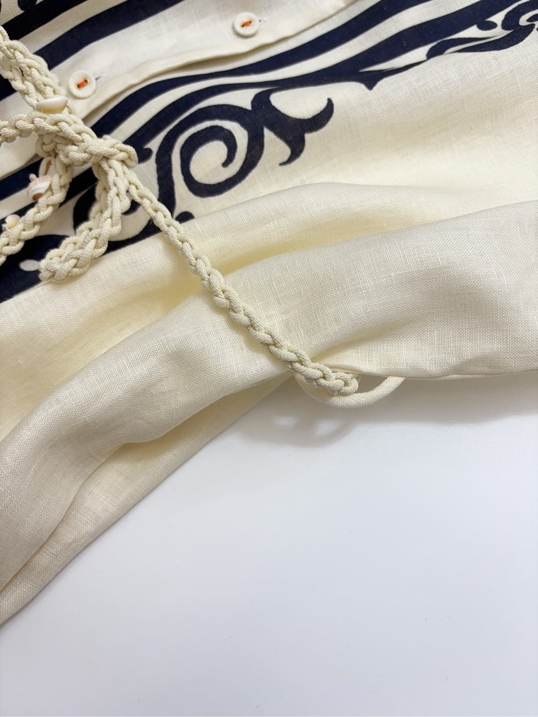 Linen printed wrap long-sleeved dress resort style beach vacation long dress - View 5