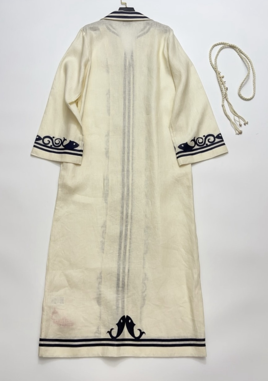 Linen printed wrap long-sleeved dress resort style beach vacation long dress - View 16