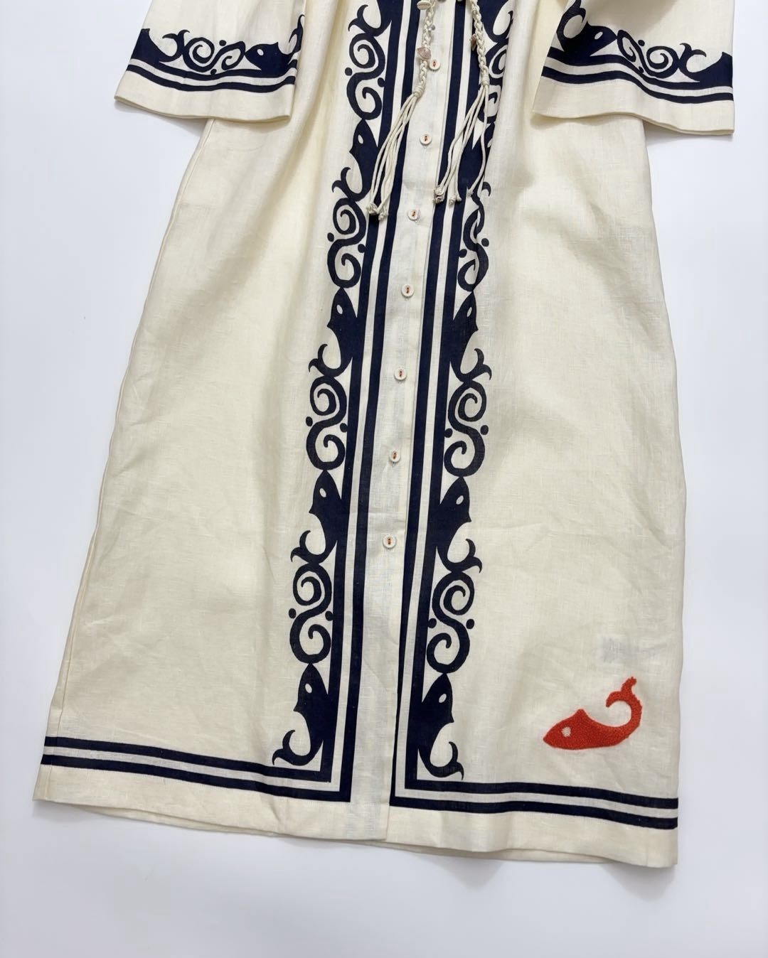 Linen printed wrap long-sleeved dress resort style beach vacation long dress - View 7