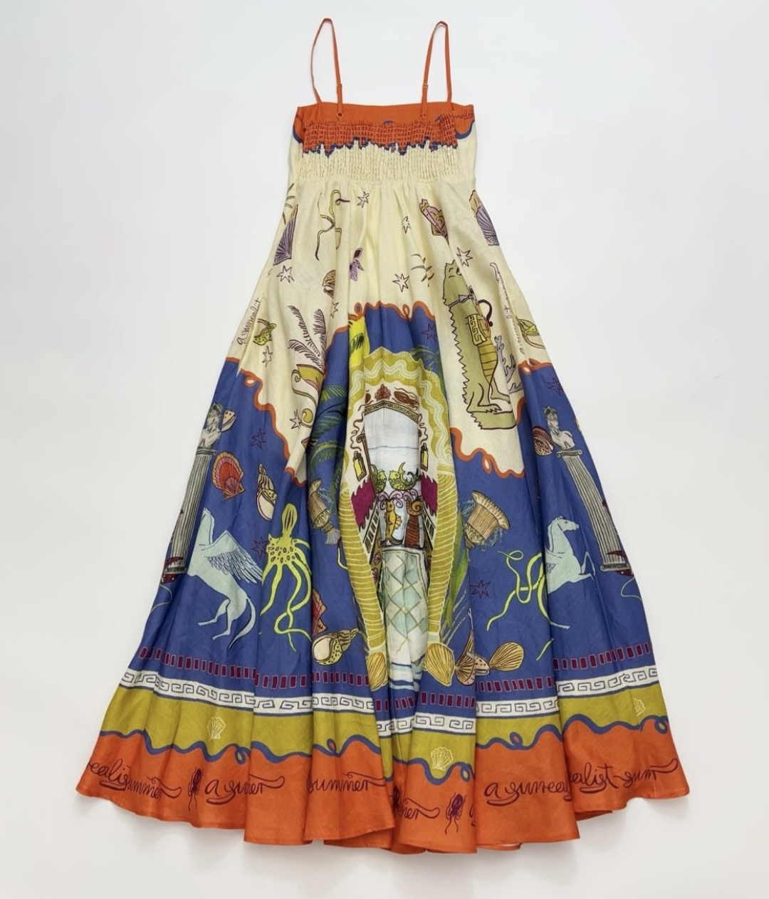 Oil painting sense island print vacation style orange edge camisole swing dress - View 19