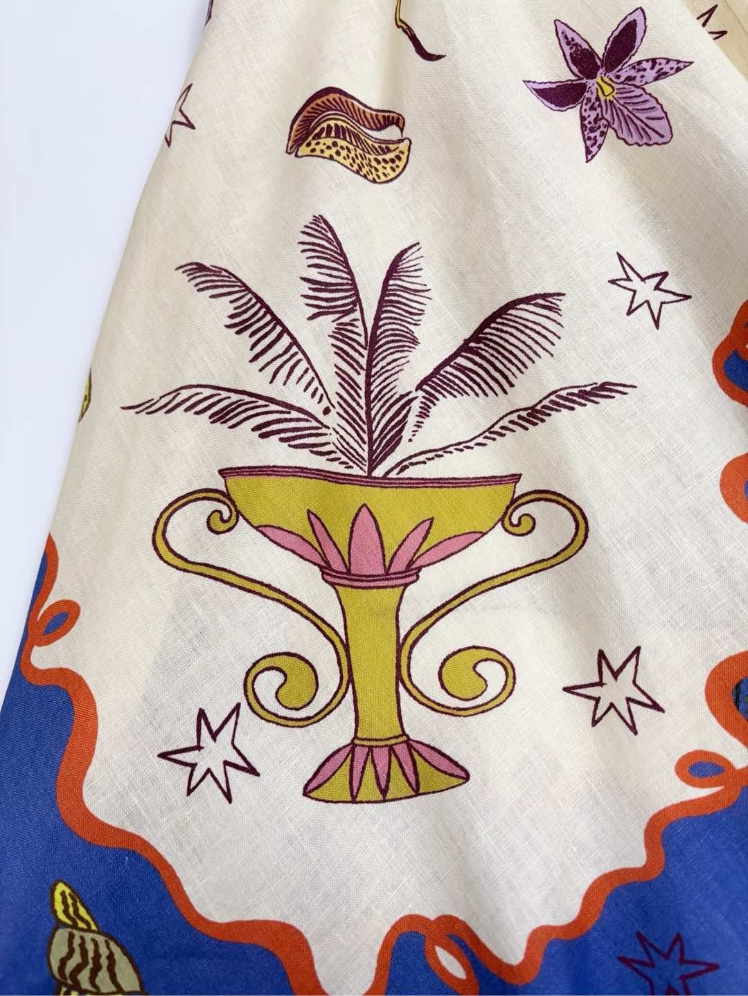 Oil painting sense island print vacation style orange edge camisole swing dress - View 13