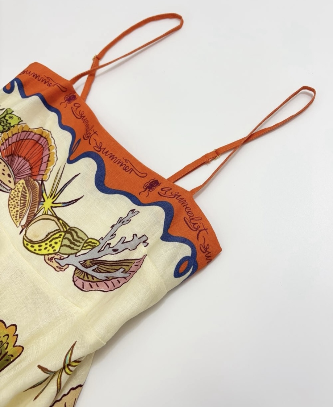 Oil painting sense island print vacation style orange edge camisole swing dress - View 4