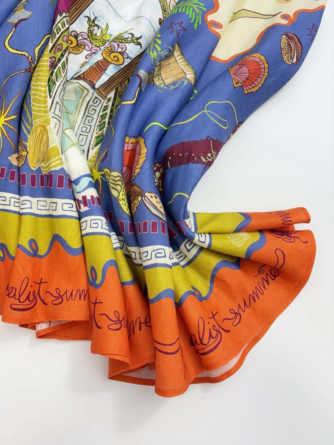 Oil painting sense island print vacation style orange edge camisole swing dress - View 11