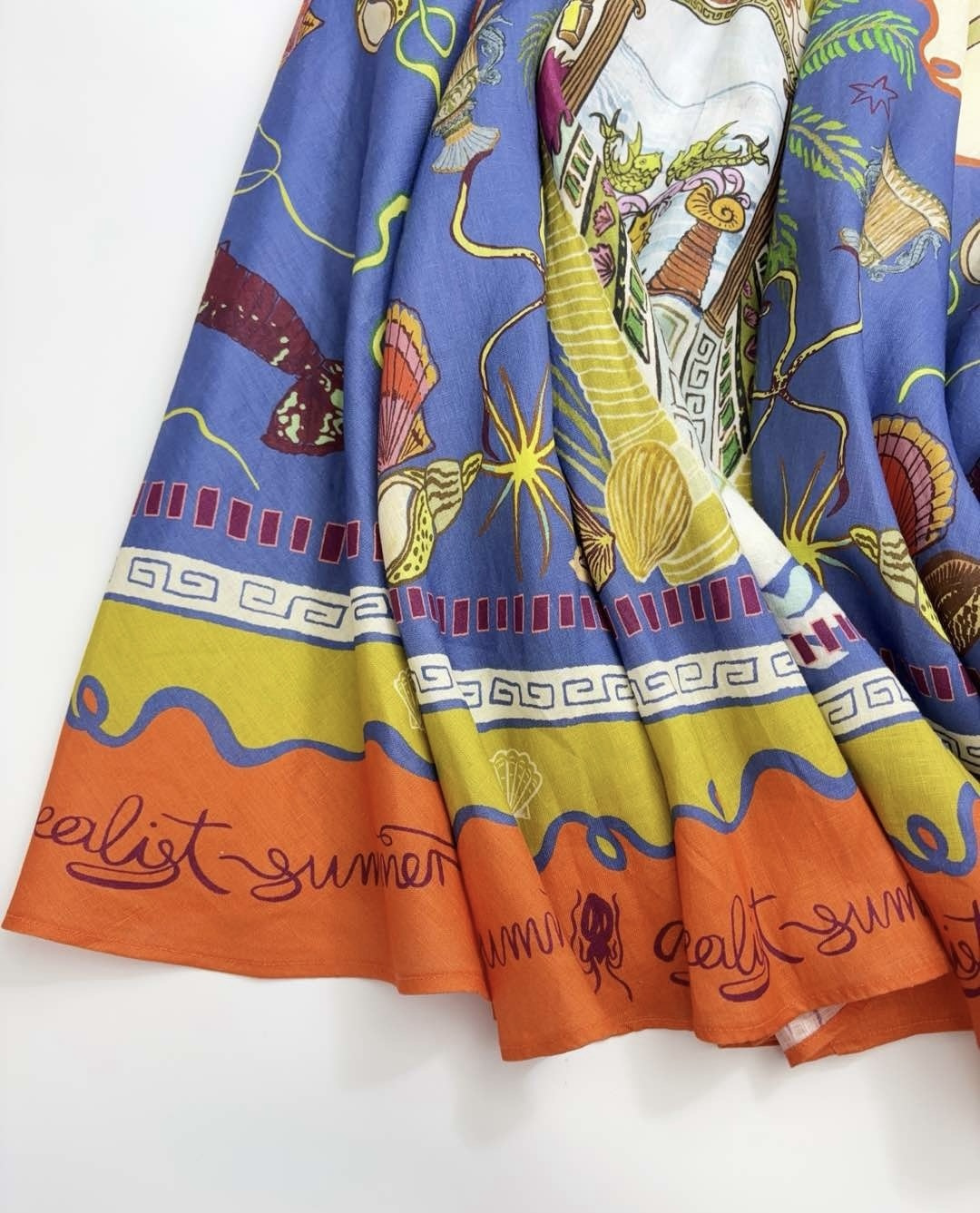 Oil painting sense island print vacation style orange edge camisole swing dress - View 10