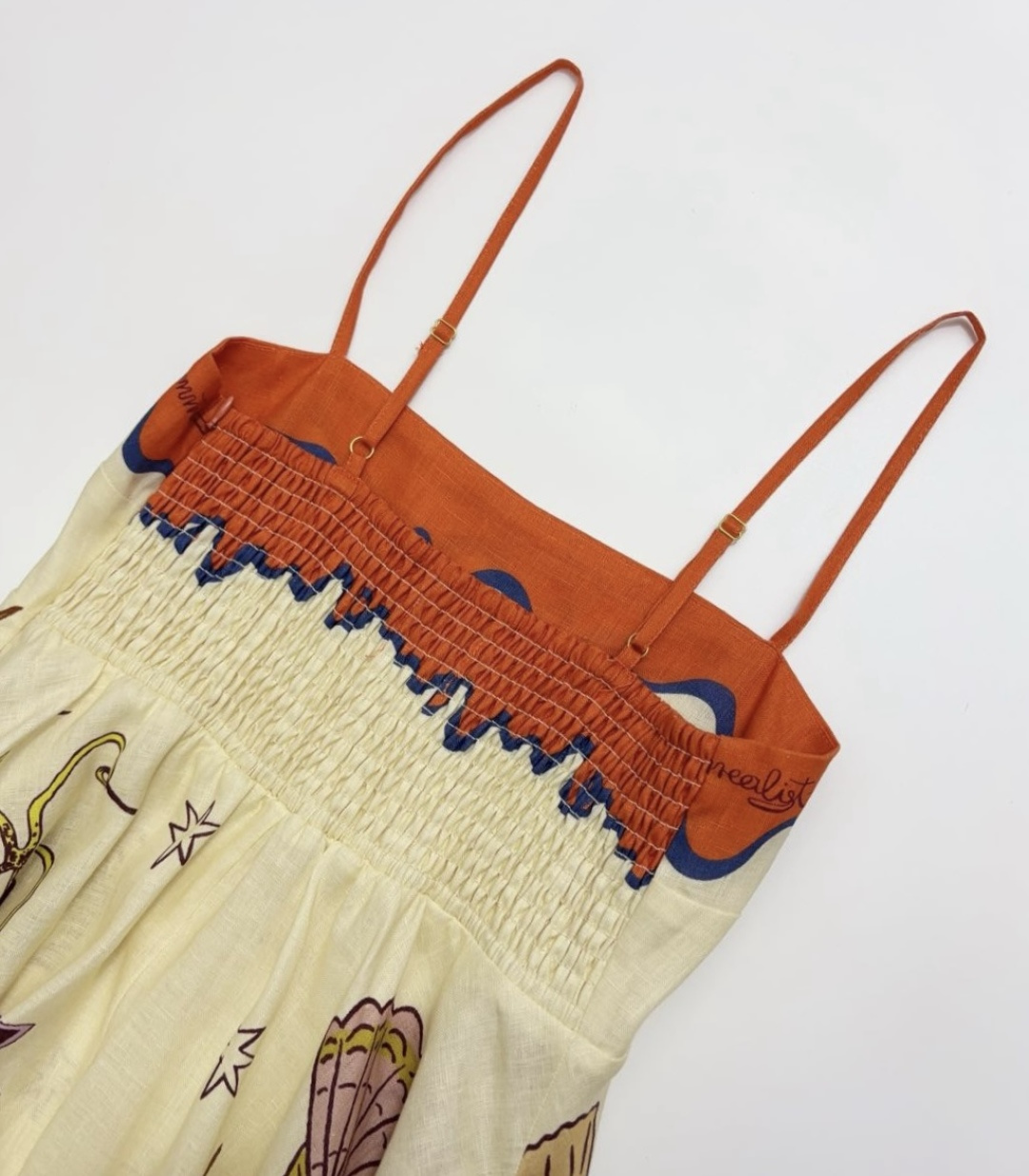 Oil painting sense island print vacation style orange edge camisole swing dress - View 20