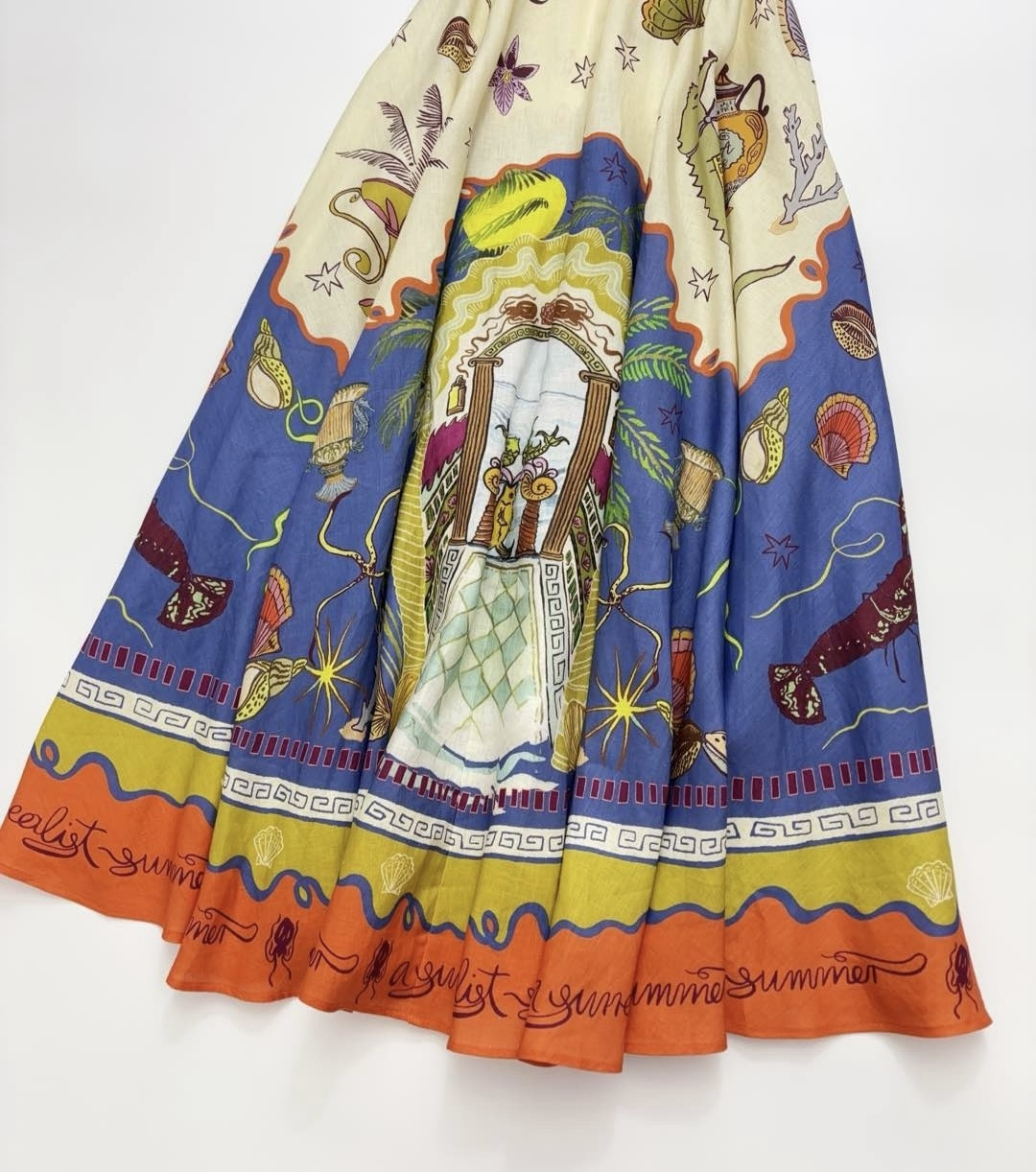 Oil painting sense island print vacation style orange edge camisole swing dress - View 7