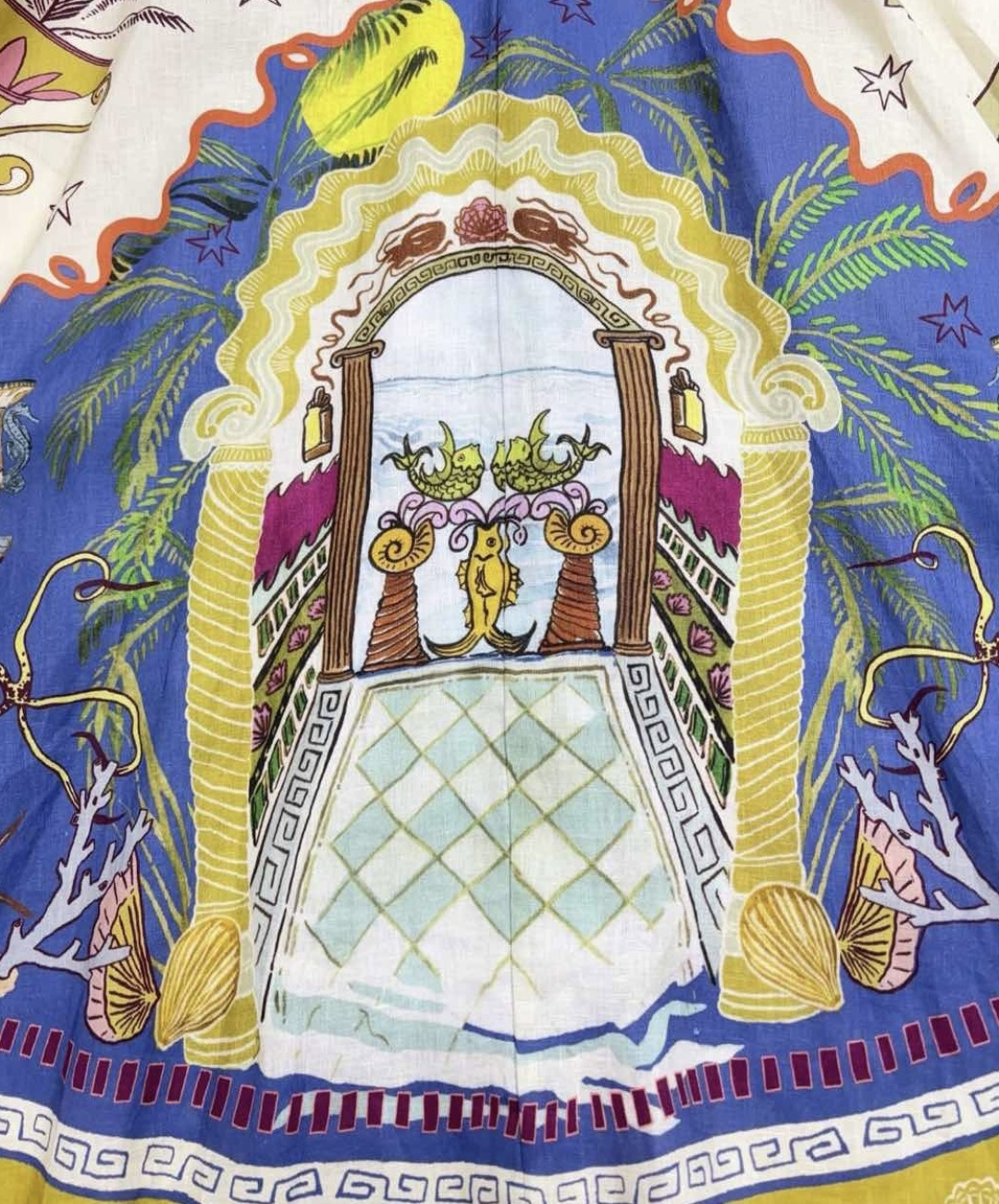 Oil painting sense island print vacation style orange edge camisole swing dress - View 12