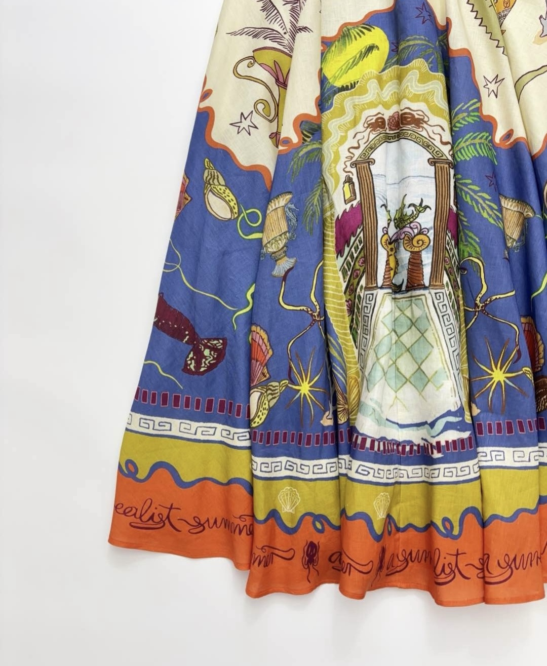 Oil painting sense island print vacation style orange edge camisole swing dress - View 6