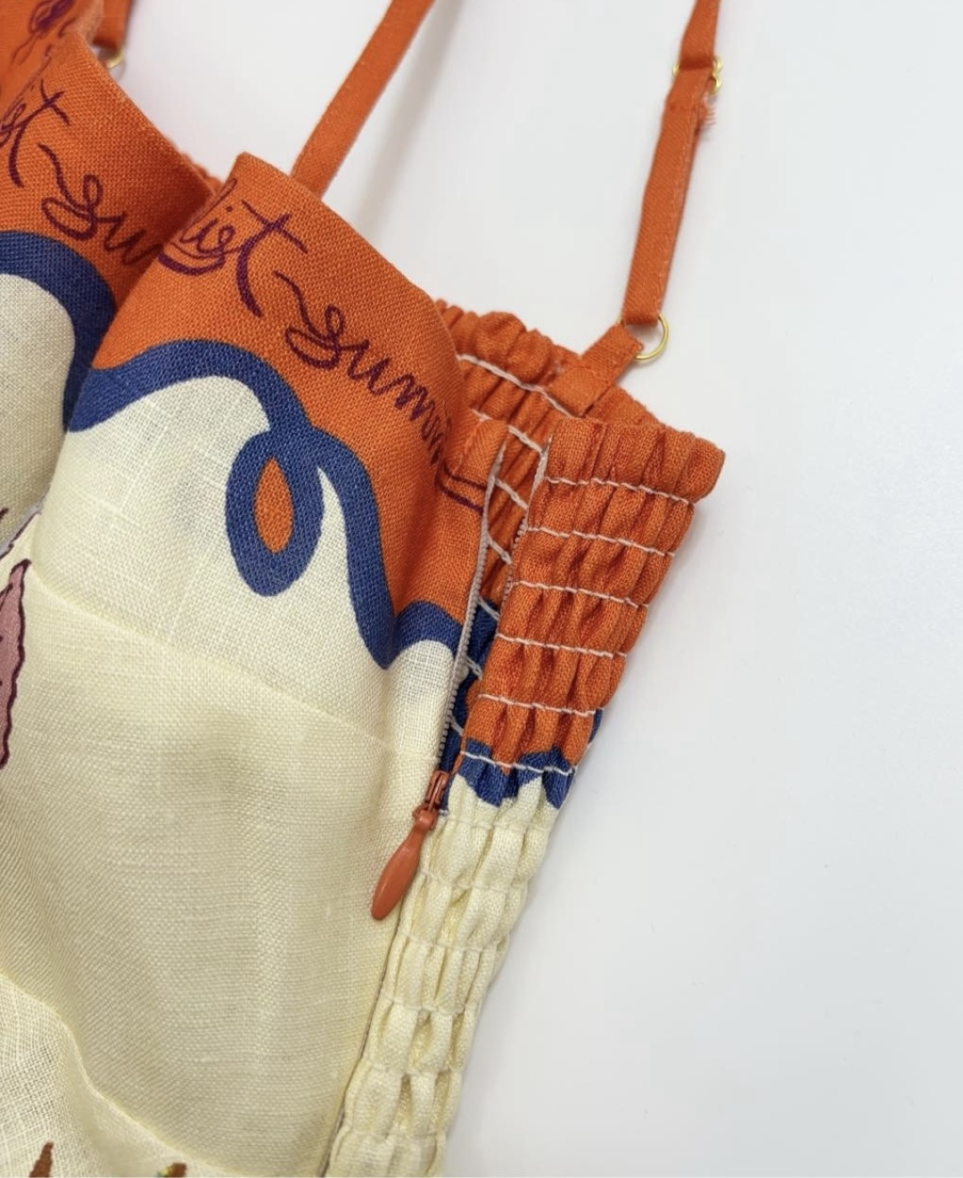 Oil painting sense island print vacation style orange edge camisole swing dress - View 5