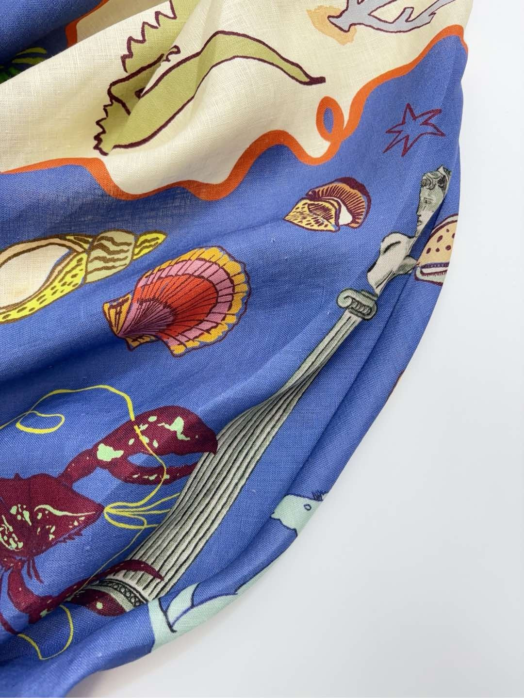 Oil painting sense island print vacation style orange edge camisole swing dress - View 15