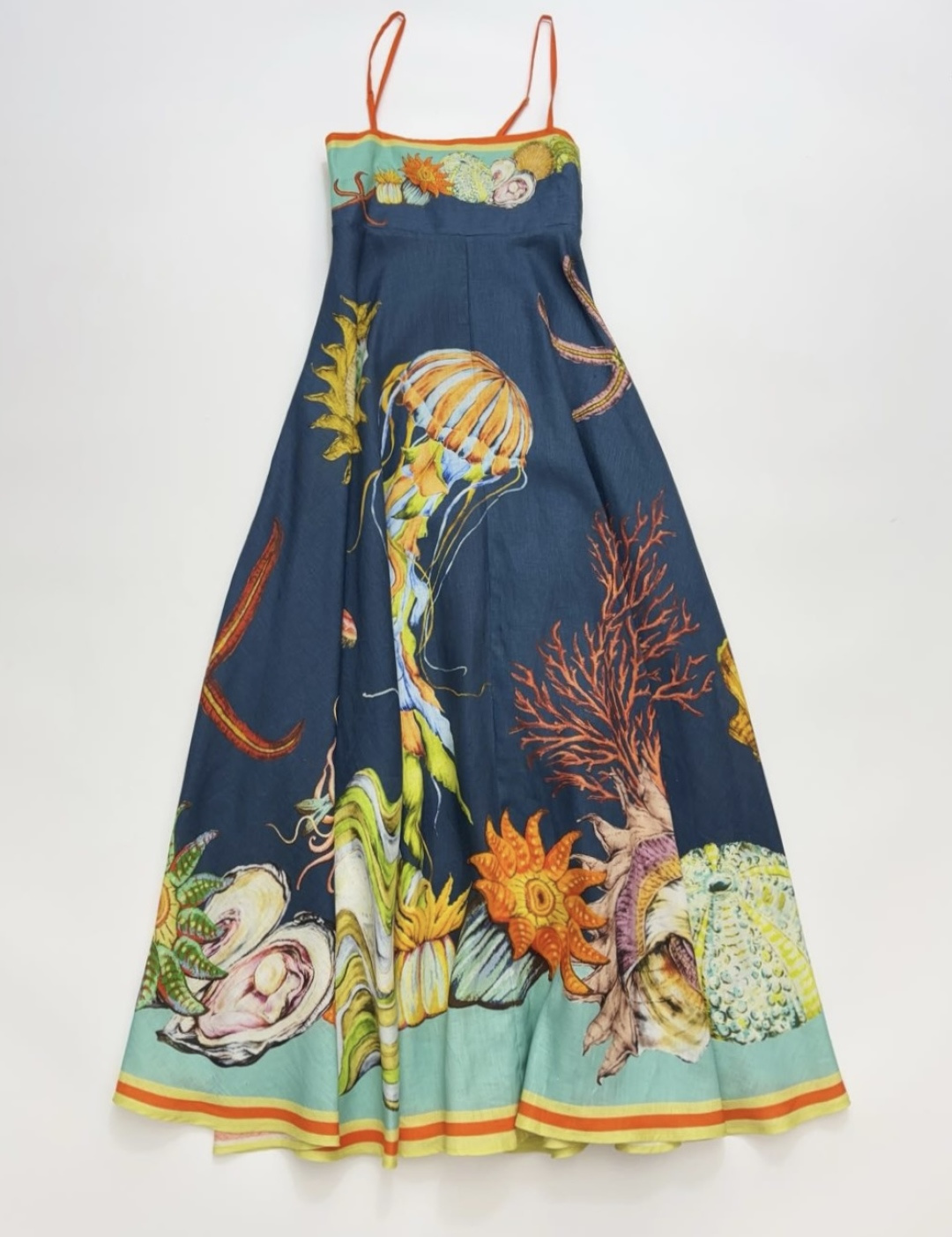 Alémais Royal Blue Jellyfish Shell Print High-Waisted Resort Maxi Slip Dress