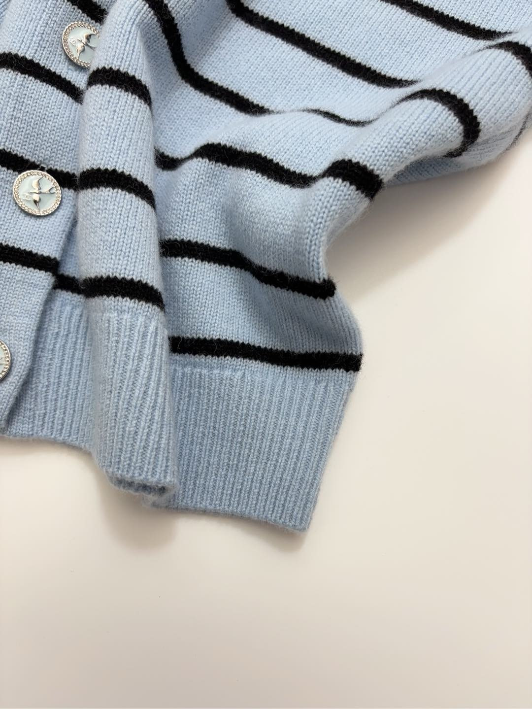 Small Fragrance Striped Blue Lazy Loose Knit Cardigan - View 11