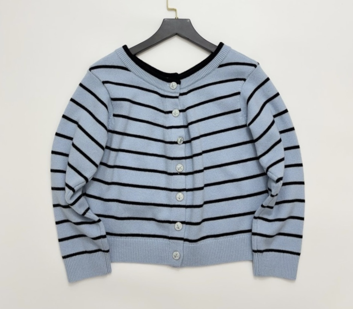 Small Fragrance Striped Blue Lazy Loose Knit Cardigan - View 15