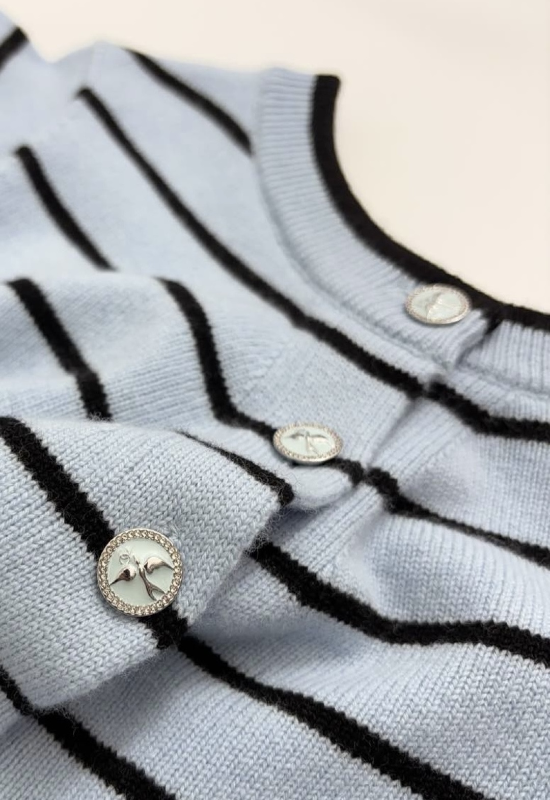 Small Fragrance Striped Blue Lazy Loose Knit Cardigan - View 9