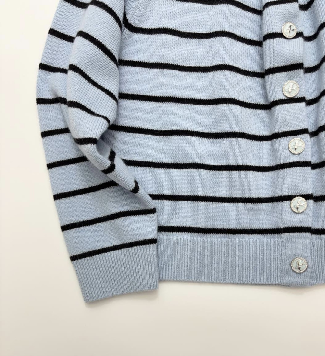 Small Fragrance Striped Blue Lazy Loose Knit Cardigan - View 4