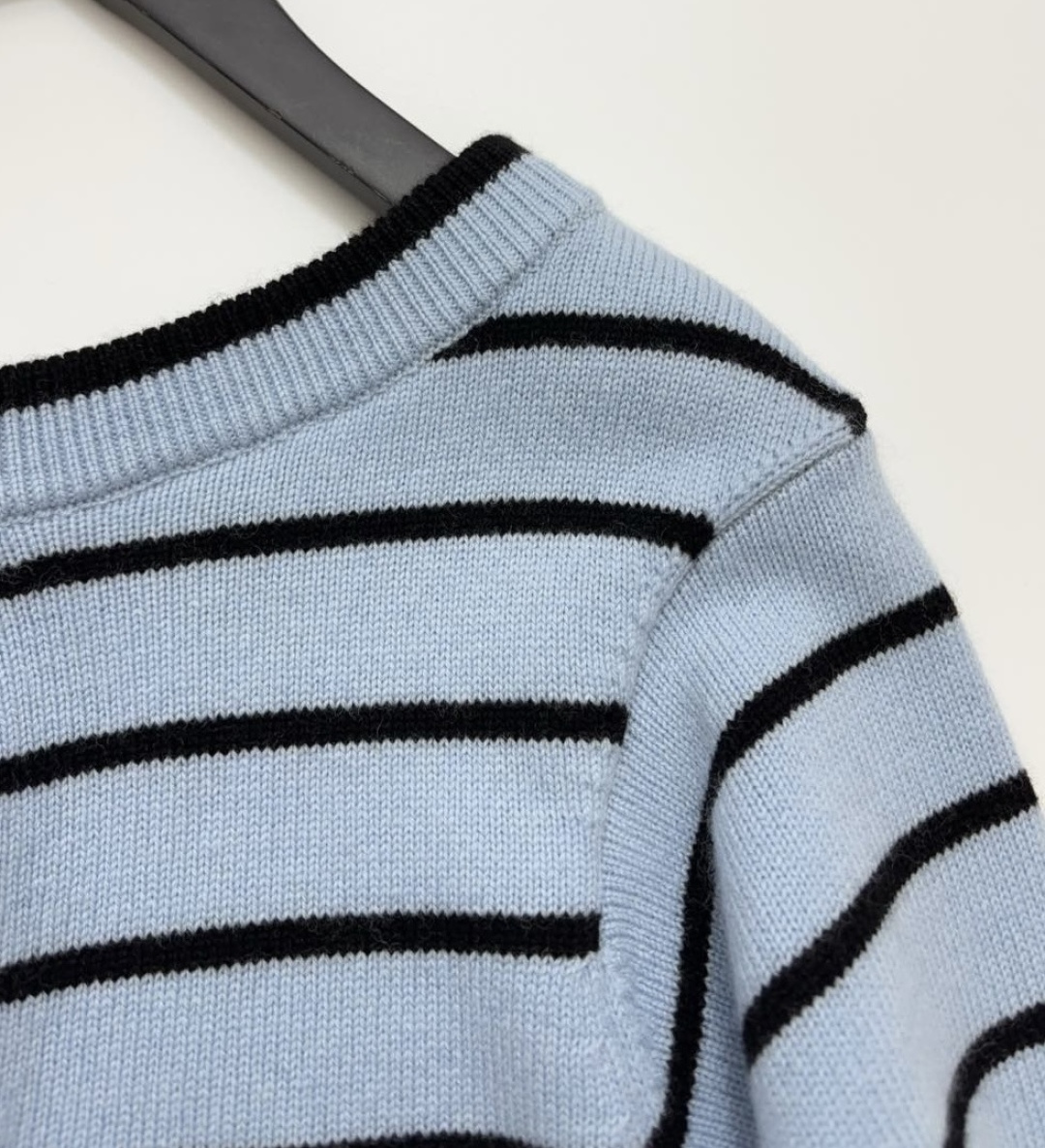 Small Fragrance Striped Blue Lazy Loose Knit Cardigan - View 3