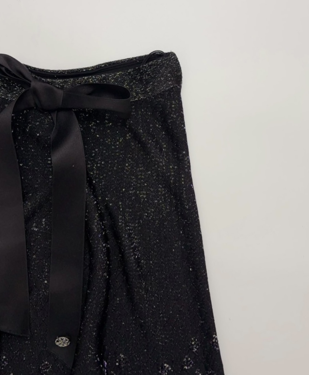 Heavy beaded sequin fine flash high waist bow umbrella skirt - View 3