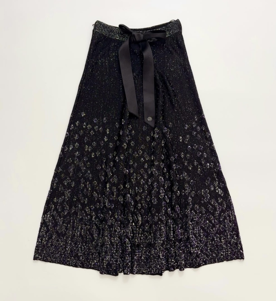 0.8kg/Heavy sequin fine flash high-waist bow umbrella skirt