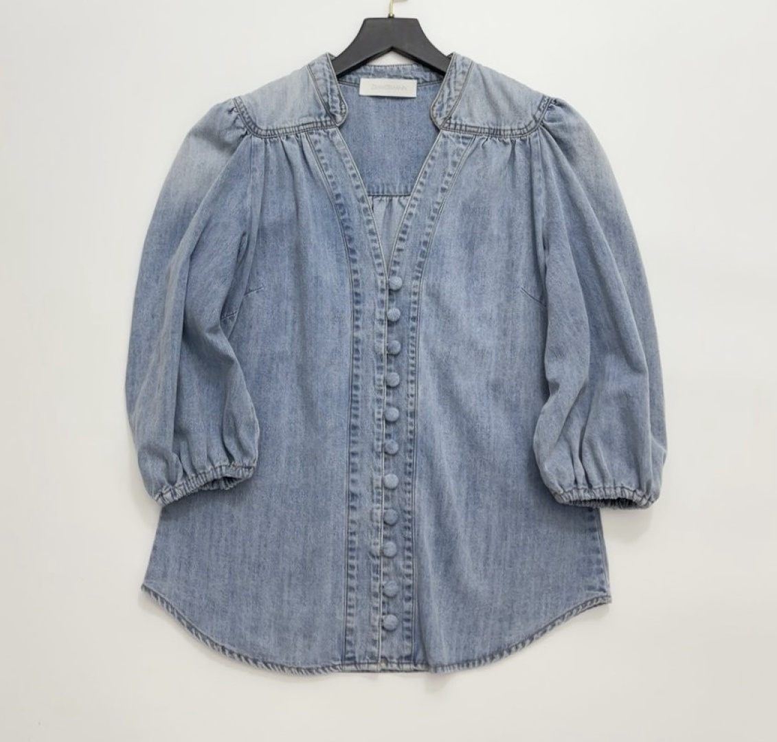 2025 Summer New Style LUCKY Sky Blue Denim Top