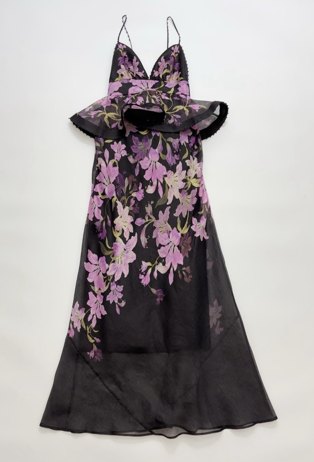 Extra-long dress layered fake two-piece floral gown