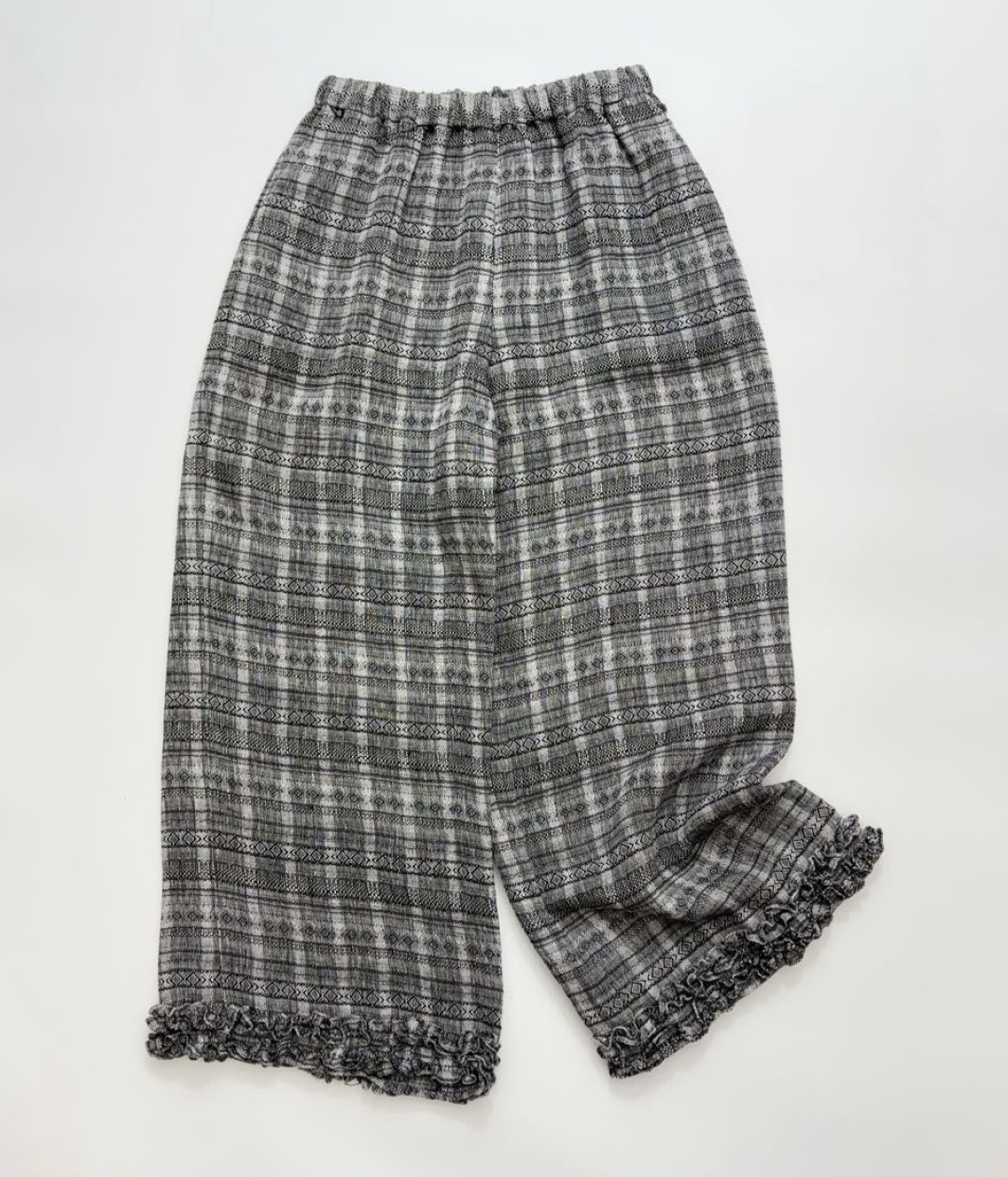 Retro lace linen pants straight loose elastic waist casual pants wide-leg pants