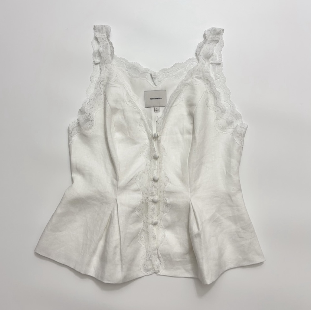 Women's Josefina Lace-Spliced Linen Top