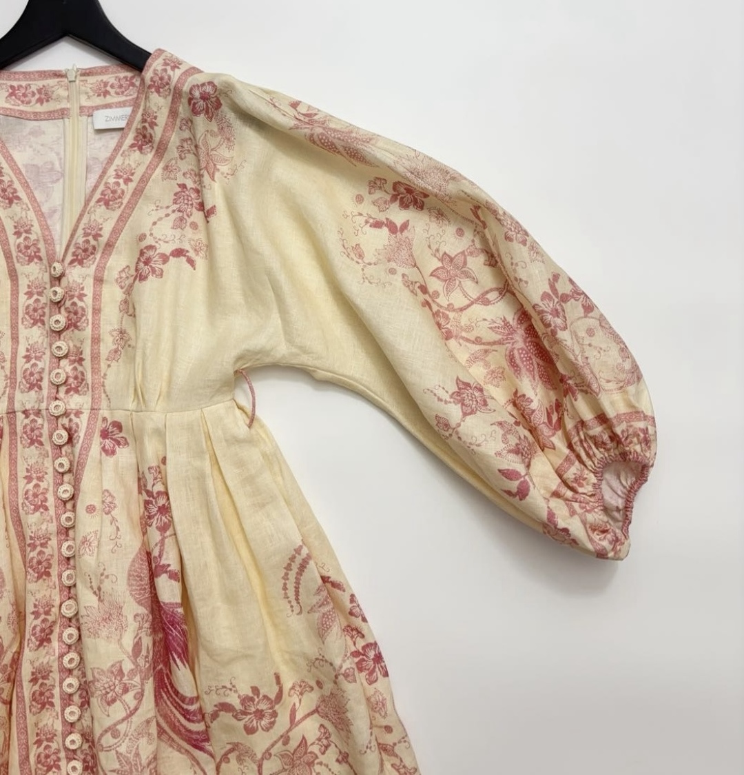 Pink printed V-neck elegant short dress - View 7