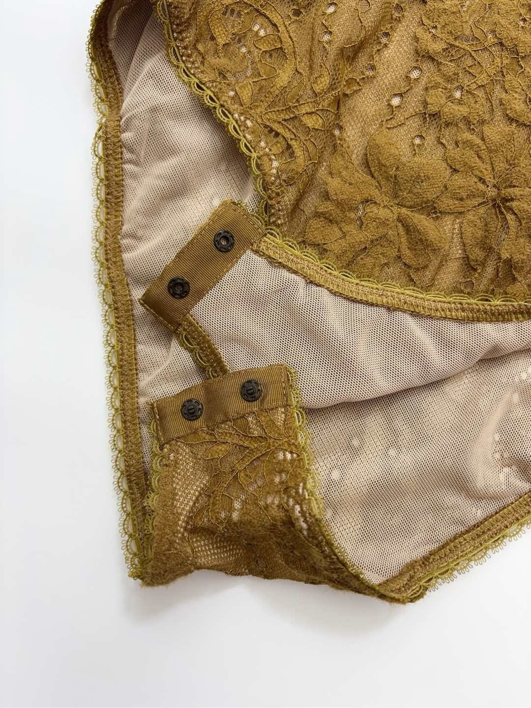 Brown U-neck lace one-piece bodysuit - View 9