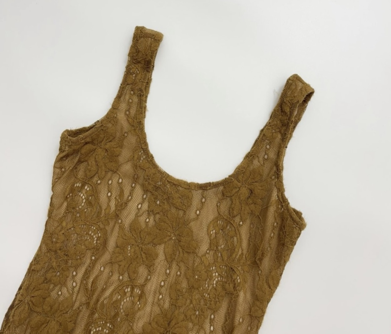 Brown U-neck lace one-piece bodysuit - View 2