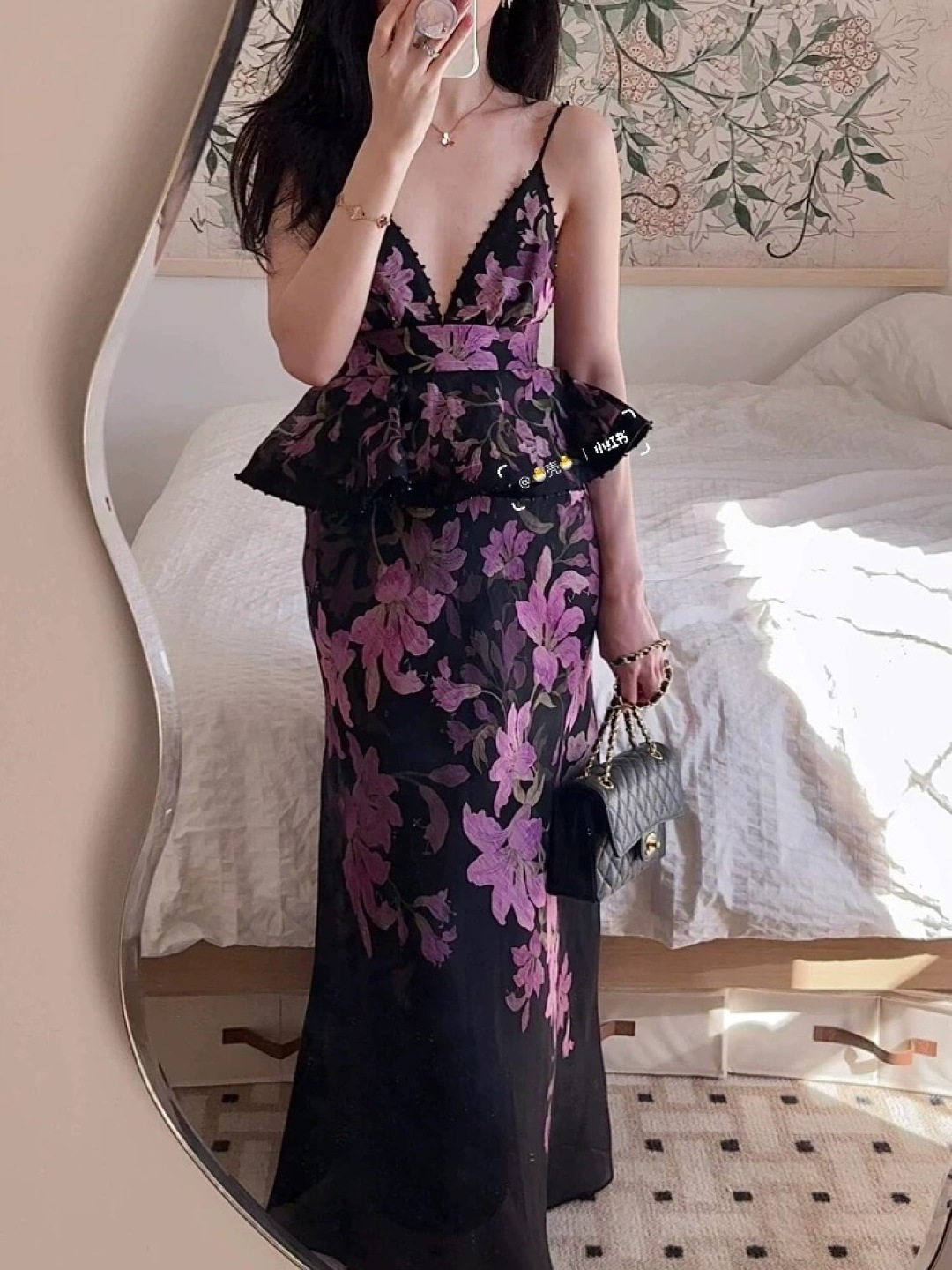 Extra-long dress layered fake two-piece floral gown - View 19