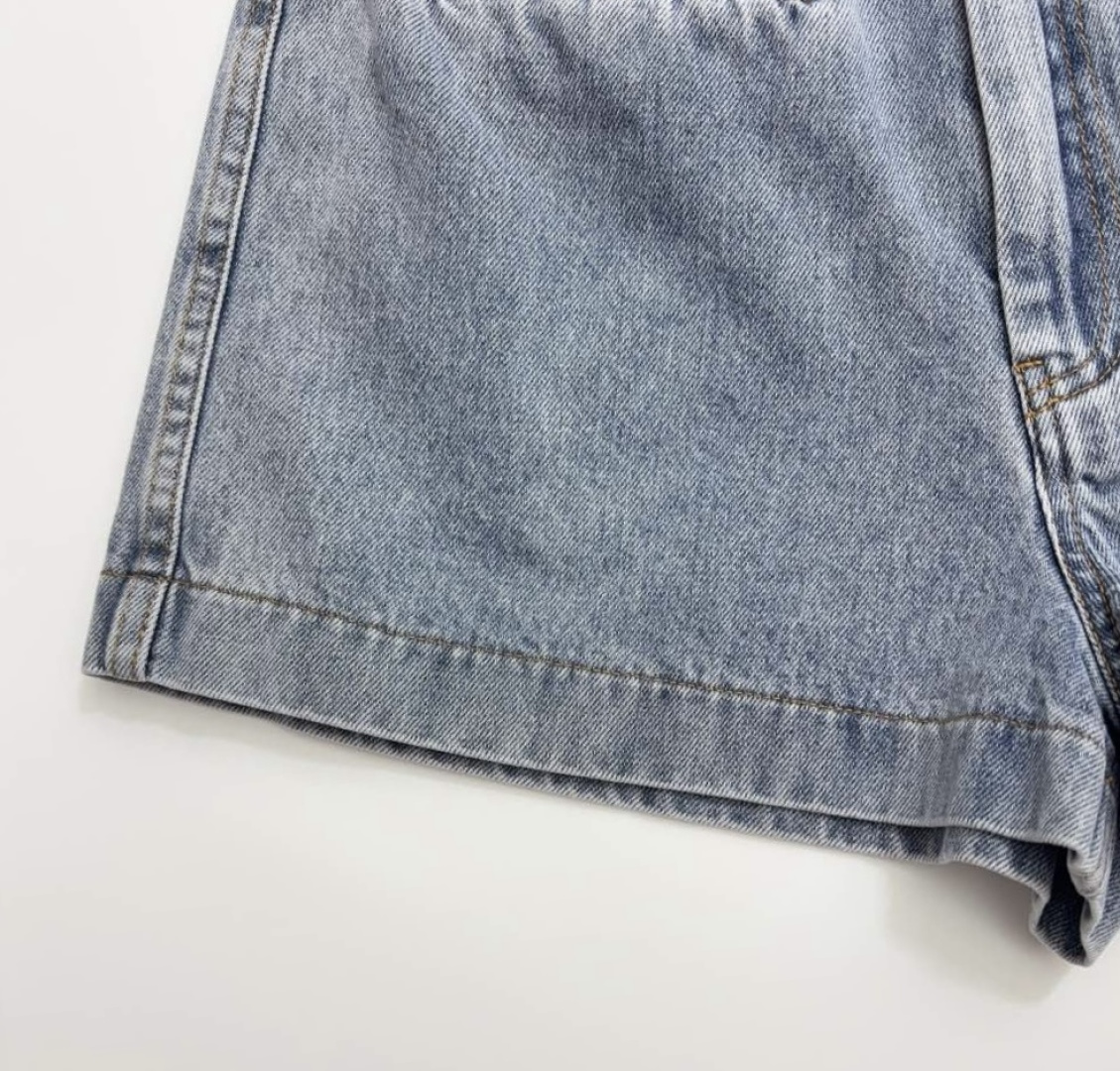 Braided rope spliced pocket blue denim shorts - View 7