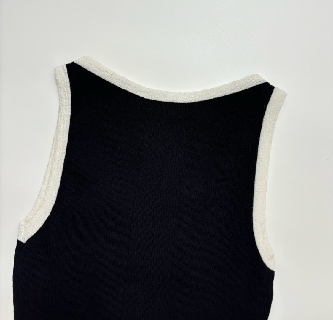 Black and white color block round neck knit camisole vest - View 10